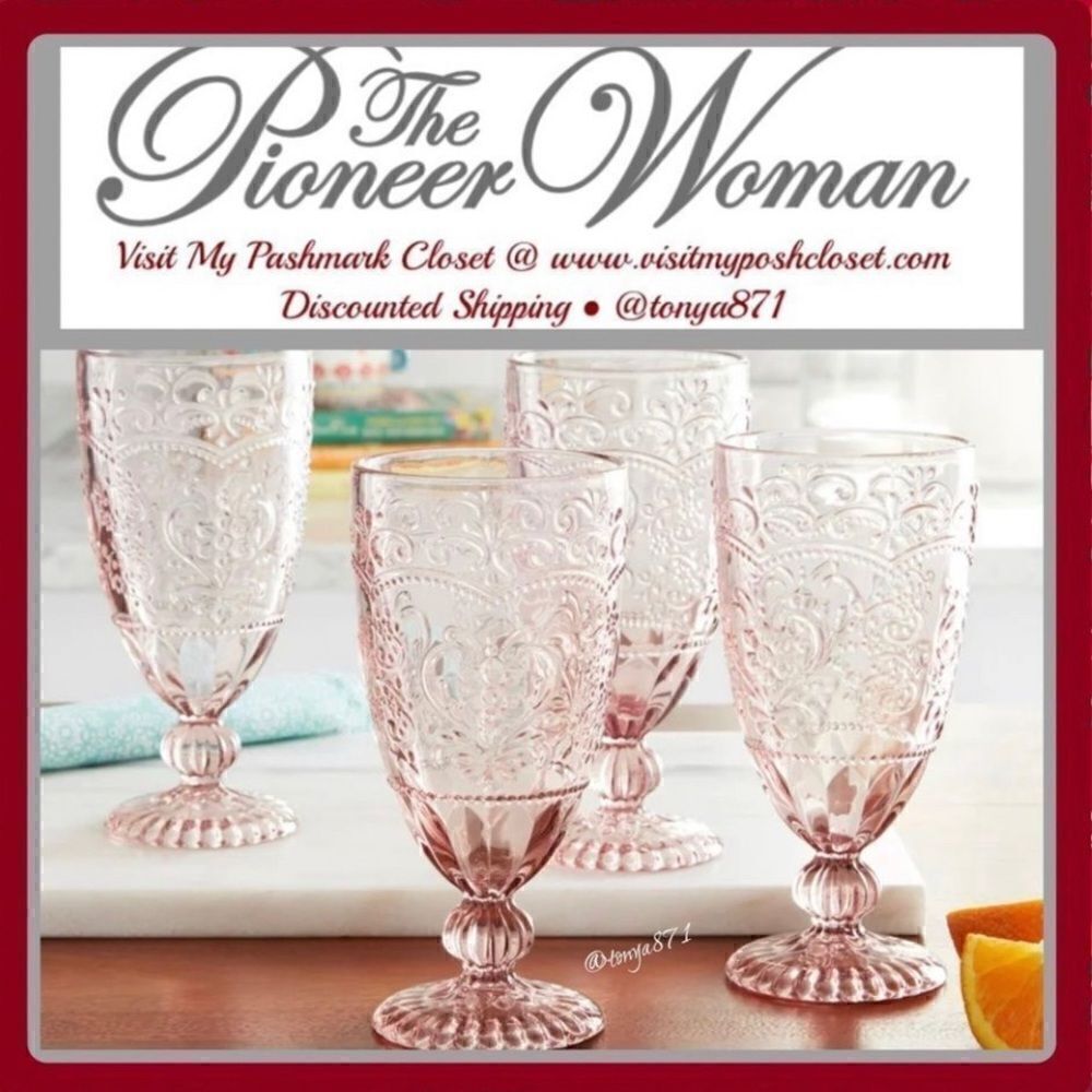 🦋 New Pioneer Woman Amelia 4-Piece 14.7-Ounce Goblet Set, Rose